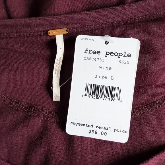 Free People Embroidered Penny Tee Peplum Top In Wine Size Large - Picture 6 of 8